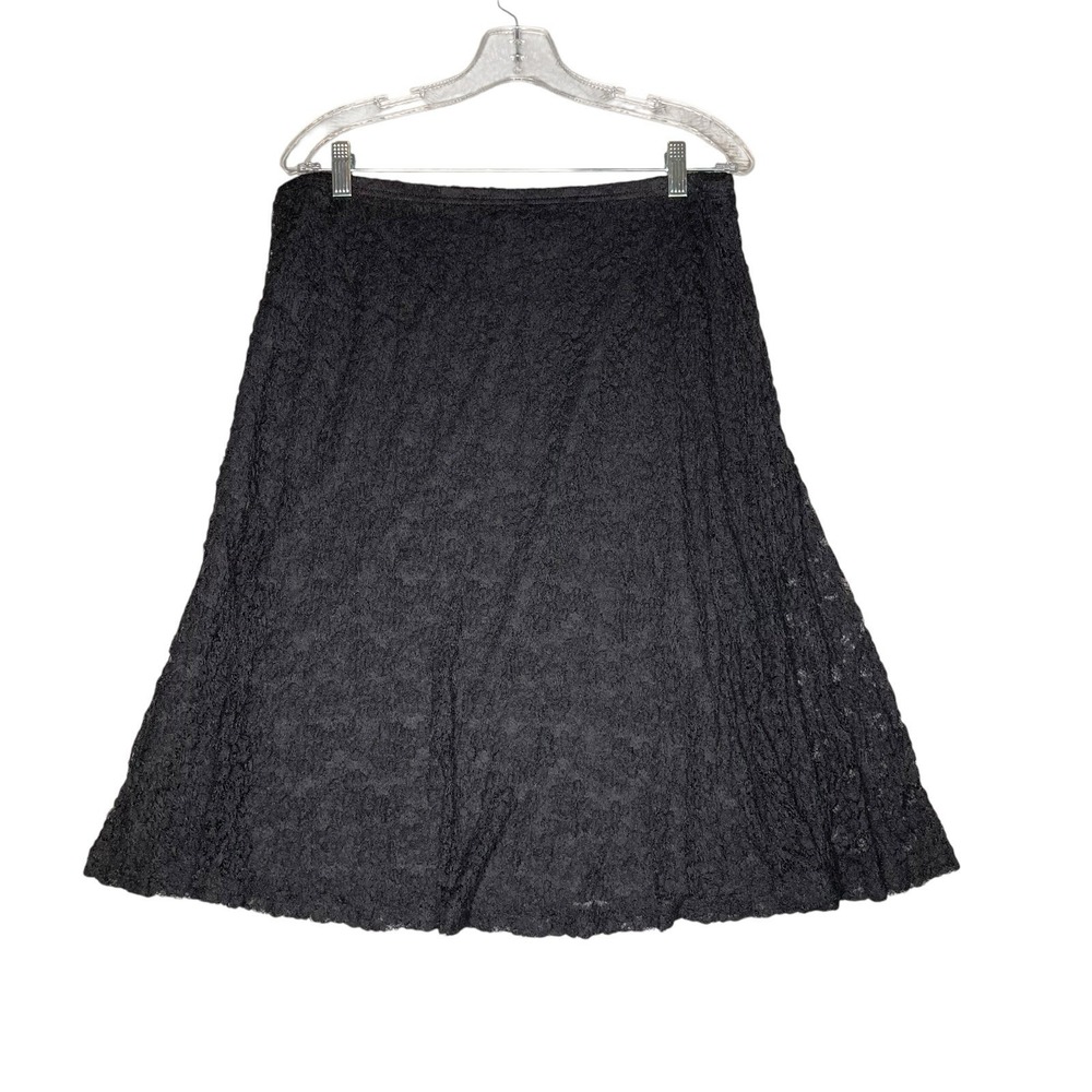 Metro Wear Black Floral Lace Midi Skirt Lined M Whimsigoth Punk Grunge Dark Glam